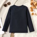 Kid Boy Solid Color Button Design Ribbed Long-sleeve Tee Deep Blue