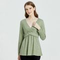 Maternity Folds Front V-neck Long-sleeve T-shirt Green
