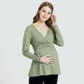 Maternity Folds Front V-neck Long-sleeve T-shirt Green