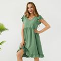 Maternity Ruffle Trim Short-sleeve Pocket Green Dress Green