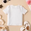 Baby-Mädchen einfarbiges Kurzarm-T-Shirt aus Rippstrick mit Drehknoten weiß