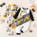 Baby Boy Allover Construction Vehicle Print Long-sleeve Jumpsuit Yellow