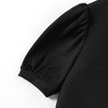2pcs Kid Girl Letter Print Mock Neck Short-sleeve Black Tee and Belted Plaid Pants Set Black image 3