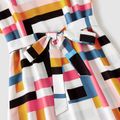 Family Matching Allover Geo Print Notch Neck Short-sleeve Belted Dresses and Tops Sets Colorful image 4
