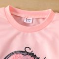 Kid Girl Face Graphic Embroidered Pullover Sweatshirt Pink