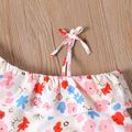 2pcs Toddler Girl Floral Print Flounce One Shoulder Bowknot Design Sleeveless Blouse and Belted Pink Shorts Set Pink image 3