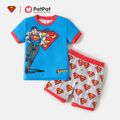 Justice League 2-piece Kids Boy Batman and Superman Tee and Allover Logo Shorts Sets Blue
