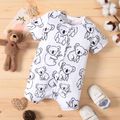 Baby Boy Koala Print White/Grey Striped Short-sleeve Snap Romper BlackandWhite image 5