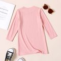 Toddler Girl Solid Color Ribbed Long-sleeve Dress Pink