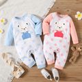 Baby Boy/Girl 95% Cotton Long-sleeve Cartoon Bear Design Polka Dots Jumpsuit Pink