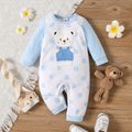 Baby Boy/Girl 95% Cotton Long-sleeve Cartoon Bear Design Polka Dots Jumpsuit Blue image 1