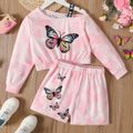 2pcs Kid Girl Tie Dyed Butterfly Print Long-sleeve Strap Tee and Shorts Set Pink