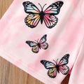 2pcs Kid Girl Tie Dyed Butterfly Print Long-sleeve Strap Tee and Shorts Set Pink