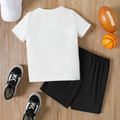 2pcs Kid Boy Letter Balls Print Short-sleeve White Tee and Elasticized Black Shorts Set BlackandWhite