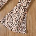 2pcs Kid Girl Letter Print Tie Knot Short-sleeve Pink Tee and Leopard Print Flared Pants Set Pink