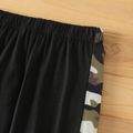 2pcs Kid Boy Camouflage Print Colorblock Pocket Design Hooded Short-sleeve Tee and Elasticized Pants Set Black