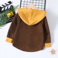 Toddler Boy Color Splice Vehicle Embroidery Hooded Corduroy Coat Jacket Brown