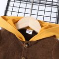 Toddler Boy Color Splice Vehicle Embroidery Hooded Corduroy Coat Jacket Brown
