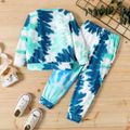 2pcs Toddler Boy Tie Dyed Pullover Sweatshirt and Elasticized Pants Set Ombre