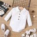 Baby Boy Button Front Solid Waffle Long-sleeve Romper White image 1