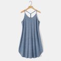 Solid 95% Cotton Slip Dress for Mom and Me Blue