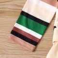 2pcs Baby Girl Striped Mock Neck Long-sleeve Top and Belted Pants Set Color block