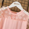 Kid Girl 3D Floral Design Belted Mesh Long-sleeve Pink Jumpsuits Pink