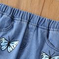Kid Girl Butterfly Print Straight Ripped Denim Jeans Blue