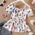 Kid Girl Butterfly Print Smocked Off Shoulder Short-sleeve Cami Tee White
