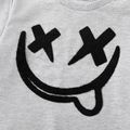 Kid Boy Face Graphic Embroidered Pullover Sweatshirt Grey