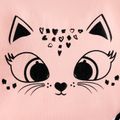طقم بنطلون ضيق وردي بغطاء للرأس وطباعة على شكل قطة وفتاة للأطفال من قطعتين زهري image 3