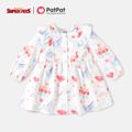 Super Pets Baby Girl Allover Print Ruffle Trim Long-sleeve Button Front Dress Colorful