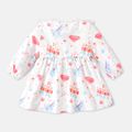 Super Pets Baby Girl Allover Print Ruffle Trim Long-sleeve Button Front Dress Colorful