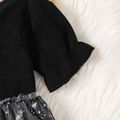 Baby Girl Short-sleeve Knitted Splice Glitter Stars Mesh Dress Black