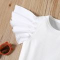 2pcs Toddler Girl Ribbed Flutter-sleeve White Tee and Pink Suspender Shorts Set Roseo