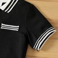 2pcs Kid Boy Preppy style Striped Short-sleeve Polo Shirt and Elasticized Pants Set Black