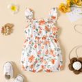 Baby Girl Button Design Allover Floral Print Overalls Shorts Apricot