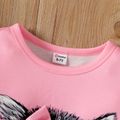 Kid Girl Cat Print Bowknot Design Pink Pullover Sweatshirt Pink