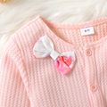 2-piece Kid Girl Bowknot Decor Button Knitted Cardigan and Unicorn Floral Print Sleeveless Dress Set Light Pink