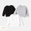 3-Pack Toddler Boy Basic 100% Cotton Solid Color Pullover Sweatshirt MultiColour