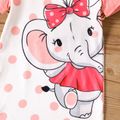 Baby Girl Polka Dots Cartoon Elephant Print Spliced Short-sleeve T-shirt Dress Pink