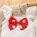 2pcs Baby Girl Bow Front Flutter-sleeve Romper Polka Dots Mesh Skirt Set REDWHITE