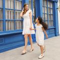 100% Cotton White Hollow-Out Floral Embroidered Ruffle Sleeveless Dress for Mom and Me White image 4
