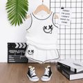 2pcs Toddler Boy Face Graphic Print Tank Top and Elasticized Shorts Set White