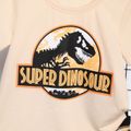 2pcs Toddler Boy Letter Dinosaur Print Short-sleeve Tee and Black Shorts Set Apricot