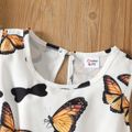 2pcs Kid Girl Butterfly Print Sleeveless Dress and Waffle Brown Long-sleeve Cardigan Set Brown image 3