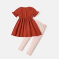 Peppa Pig 2-piece Toddler Girl Puff-sleeve Cotton Dress and Leggings Sets Brick red