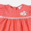 Peppa Pig Toddler Girl 100% Cotton Floral Print Tasseled Flutter-sleeve Crepe Blouse LightOrangeRed