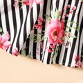 2pcs Baby Girl Solid One Shoulder Crop Tank Top and Stripe & Floral Print Skirt Set ColorBlock
