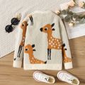 Toddler Girl Animal Deer Pattern Mink Cashmere Knit Sweater Beige image 2
